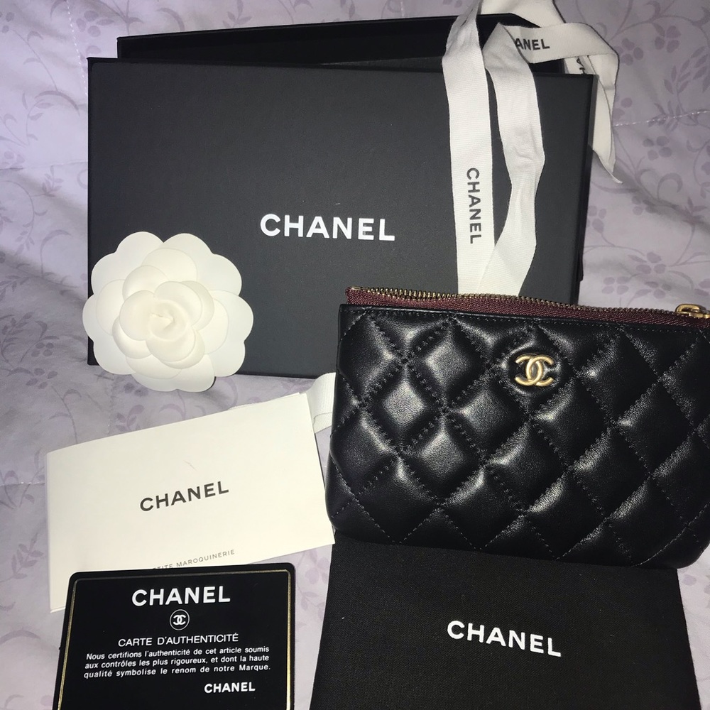 Brand New Chanel Black Mini O Case Pouch Wallet
